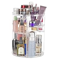 360° Rotating Makeup Organizer Clear Cosmetic Storage Display Case with Layers and Detachable Shelves for Bedroom Dresser. (Top No Separation - Transparent)