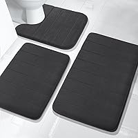 Yimobra Memory Foam Bath Mat Set, Bathroom Rugs for 3 Pieces, Toilet Mats, Soft Comfortable, Water Absorption, Non-Slip, Thick, Machine Washable, Easier to Dry for Floor Mats, Black