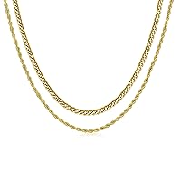 JoycuFF Gold Layered Necklace Chain for Men Silver Cuban Link Chain Rope Box Chains Hip Hop Jewelry Stainless Steel 2 MM 3 MM 5 MM Necklaces 22 24 Inches