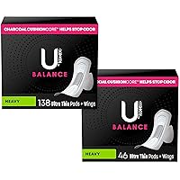 Balance Ultra Thin Pads with Wings, Heavy Absorbency, 184 Count (4 Packs of 46, 184 Feminine Pads Total)