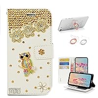 STENES Bling Wallet Phone Case Compatible with Samsung Galaxy A15 5G Case - Stylish - 3D Handmade Pretty Night Owl Floral Design Leather Cover with Ring Stand Holder [2 Pack] - Gold