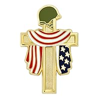 PinMart Patriotic Cross with Waving American Flag– Waving U.S.A. Flag - Enamel Lapel Pin - SecureClutch Back for Hats, Scarves and Backpacks