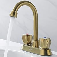 AMAZING FORCE 2 Handle Bathroom Sink Faucet, Centerset Bathroom Faucet with Pop-Up Sink Drain Stainless Steel with Overflow, Supply Utility Hose for Laundry Vanity,Brushed Gold 1.2 GPM