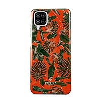 BURGA Phone Case Compatible with Samsung Galaxy A12 - Hybrid 2-Layer Hard Shell + Silicone Protective Case -Neon Orange Palm Trees Leafs Tropical Green Palms - Scratch-Resistant Shockproof Cover