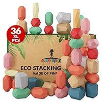 EVERSMART 36 Pcs Wooden Stacking Blocks – Montessori Toys for 1 2 3 4 5 6 Year Old Toddlers and Kids, XL Rocks, No Choking Hazard – Sensory STEM Building Stones, Girl or Boy Birthday Gifts