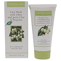 L'Erbolario Face Mask For Combination And Oily Skin - Makes Your Skin Feel Refreshed - Removes Impurities And Reduces Imperfections - With White And Green Clay And Cleansing Propolis - 1.6 Oz