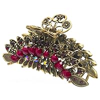 Large Metal Alloy Hair Claw Jaw Clip for Women and Girls - Pretty Strong Clamp Non-Slip Barrette Hair Updo Grip Bath Accessories for Thick Hair, Amaranth Red