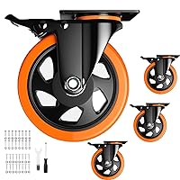 5 Inch Swivel Caster Wheels, Heavy Duty Casters Set of 4, Locking Industrial Casters with Brake, Swivel Top Plate Casters Wheels for Furniture and Workbench(Free Hardware Kits)
