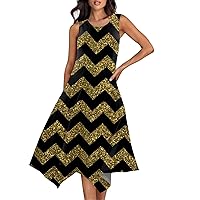 Sundress Women Flowy Dresses for Women 2024 Summer Casual Beach Vacation Loose Fit with Sleeveless Round Neck Swing Dress Gold X-Large