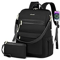 LOVEVOOK Laptop Backpack Women,15.6 Inch Convertible Backpack Purse for Women with USB Port,Fashion Teacher Nurse Bag Work Backpack with Cute Wristlet Bag for Travel Commute,Black