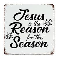 Autravelco Decorative Metal Tin Sign Jesus Is The Reason for The Season Room Decor for Men Aluminum Metal Sign for Coffee Bar Garage Dining Room Art Poster Gift for Dorm 12x12 Inch