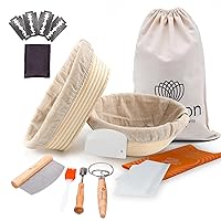 Sourdough Bread Baking Supplies Set of 11 with 2 Different Shapes 9 Inches Oval and 9 Inch Round – Banneton Bread Proofing Basket kit for Friends,Family on your Special Occasion