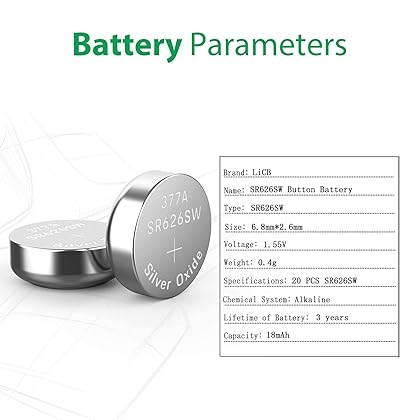 LiCB 20 Pack SR626SW 377 626 Watch Battery 1.5V Button Cell Batteries