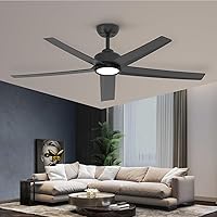 ocioc Ceiling Fans with Lights, 52 inch Black Ceiling Fan with Light and Remote Control, 3CCT, Quiet DC Motor, 5 Blades Modern Ceiling Fan for Living Room Farmhouse Bedroom