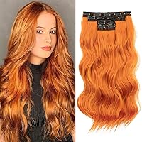 Clip In Hair Extensions Synthetic Hair Topper Long Wavy 4PCS Thick Hairpieces Fiber Double Weft Hair Pieces for Women (20inch, Copper Red)