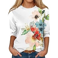3/4 Sleeve Tops for Women, Women's Fashionable Casual Days of School Print Pattern Three Quarter Sleeve Round Neck Top