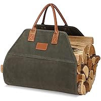 G GOOD GAIN Firewood Carrier Waxed Canvas with Handles, Wood Carrier for Firewood, 36x18.5 Inch Heavy Duty Firewood Storage Tote, Fireplace Log Carrier Indoor Bag, Wood Stove Accessories. Green