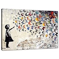 Banksy Wall Art Graffiti Street Giclee Canvas Paintings Poster and Prints Kid Graffiti Wall Pictures girl Figure Street Graffiti Picture Artwork Modern Framed Art for Home Wall Decor -24