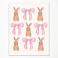 xbsifyiooa Coquette Bunny Canvas Wall Art, Cute Easter Bunny Poster Print, Pink Butterfly Knots Pictures, Happy Easter Rabbit Bows Ears Painting Gift for Girls Kids 16x24in Unframed