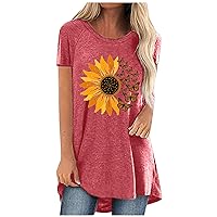 XJYIOEWT Spring Tops for Women 2024 Trendy Work Women Casual Printing Shirts Short Sleeve Loose Tee Tops Tunic Blouse L