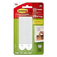 Command 20 Lb XL Heavyweight Picture Hanging Strips, Damage Free Hanging Picture Hangers, Heavy Duty Wall Hanging Strips for Living Spaces, 8 White Adhesive Strip Pairs