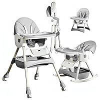 High Chairs for Babies and Toddlers 6-in-1 Baby High Chair Adjustable Backrest & Height Foldable Infant Baby Feeding Chair for Eating with Detachable Double Tray and convertible Leg Support Plate Gray