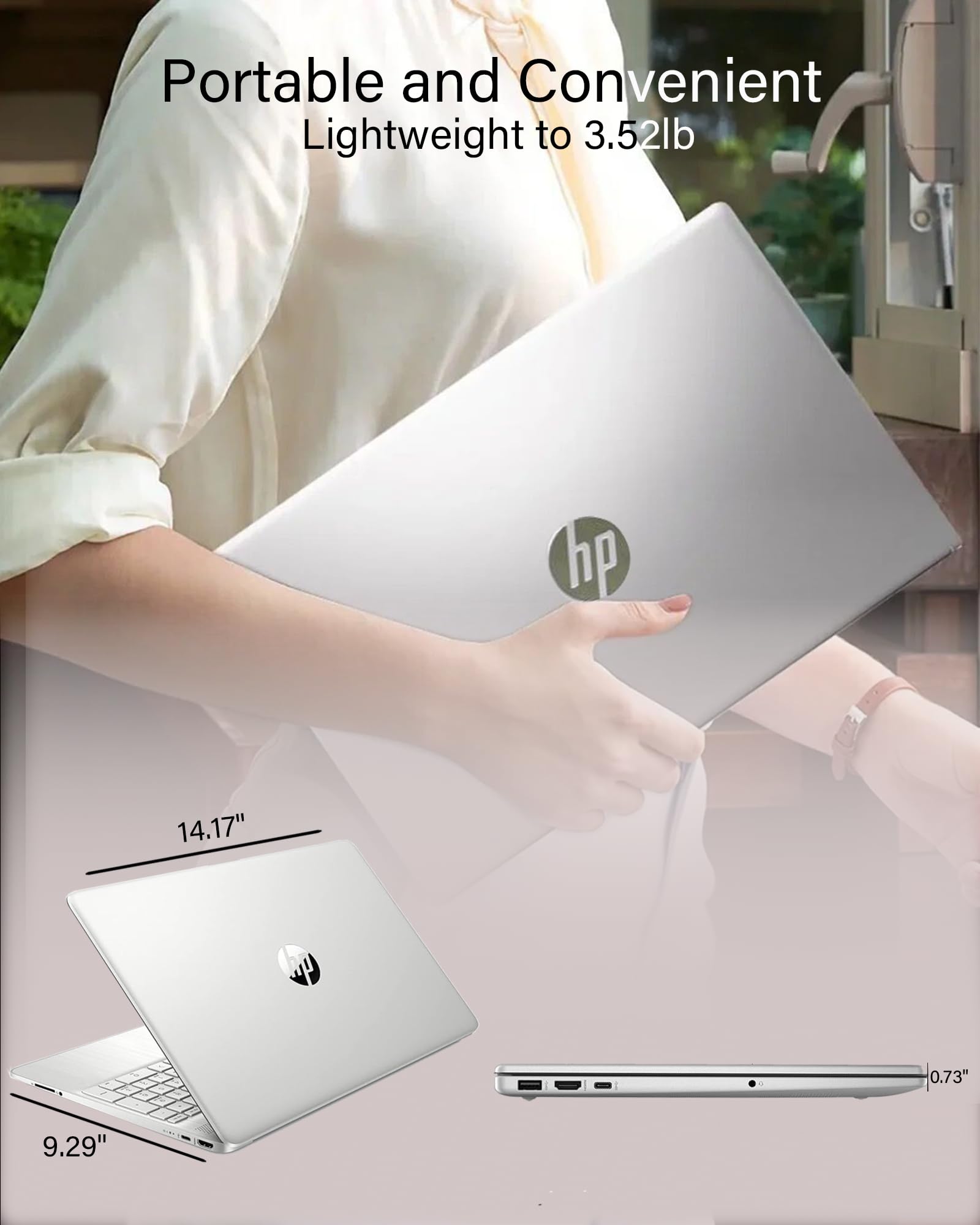 HP Laptops 15.6 inch HD Display, Windows 11 Laptop Computer for Students and Business, Intel Quad-Core Pentium N200 (Beat i5-8250U), 4GB RAM, 128GB Storage, Natural Silver,Alpacatec 32GB USB Card