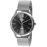 Peugeot Men's Silver Slim Case Stainless Steel Mesh Dress Watch