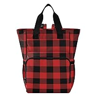 Red Buffalo Plaid Diaper Bag Backpack for Women Men Large Capacity Baby Changing Totes with Three Pockets Multifunction Baby Bag for Travelling Shopping Picnicking