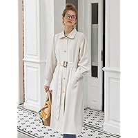 Womens Jackets Jackets for Women Puff Sleeve Belted Trench Coat (Color : Beige, Size : Large)