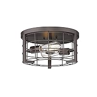 Flush Mount Close to Ceiling Lights Fixture, Industrial Flush Mount Ceiling Lighting, 2-Light Flush Mount Lighting Fixture for Dining Room Foyer Hallway Entryway (Oil Rubbed Bronze)