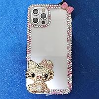 Victor Women Lady Bling Glitter Rhinestone Jewelled Cute Cover for iPhone 14 13 12 11 Hello KT Phone Case Silicone Shell (iPhone 11, Pink KT)