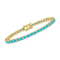 Ross-Simons Turquoise and .43 ct. t.w. Diamond Tennis Bracelet in 18kt Gold Over Sterling