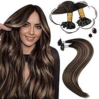 Utip Hair Extensions Human Hair Ombre Keratin Hair Extensions Balayage Darkest Brown to Chestnut Brown U Tip Human Hair Extensions 22 Inch Remy Utip Hair Extensions 50G 50S #2/6/2