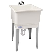 Mustee 14CP Polypropylene Freestanding Tub Utility Sink with Drain and Faucet, One Size, White