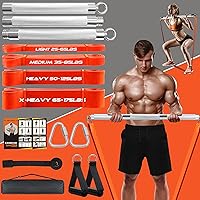 Portable Extra Heavy Home Gym Resistance Band Bar Set with 4 Stackable Resistance Bands,Detachable Full Body Workout Equipment Exercise Bar Kit,500LBS Longer Bar with Bands,Workout Guide Included
