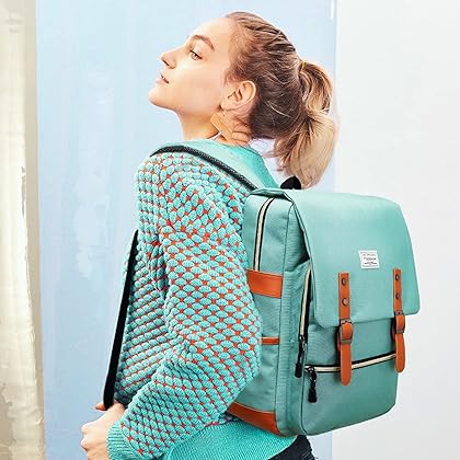 Modoker Vintage Laptop Backpack for Women Men,Travel Backpacks with USB Charging Port Fashion Backpack Fits 15.6Inch Notebook, Green
