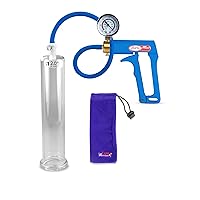 LeLuv Maxi Penis Pump, Blue Handle with Premium Silicone Hose + Gauge, 9