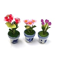 Dollhouse Flower Miniature Mix in Pots Set 3 Pots Dollhouse Decoration Made of Artificial Clay Realistic it Very Cute.