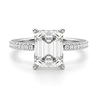 2CT Emerald Cut Colorless Diamond Moissanite Engagement Ring Wedding Band Gold Silver Eternity Solitaire Halo Vintage Antique Anniversary Promise Gift Basket Set Accented Ring
