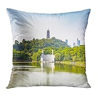 Throw Pillow Cover Guangdong Cityscape Lake Park Area City Province Cushion Case Home Office Sofa Hidden Zipper Pillowcase Square 20x20 Inches Two Sides Printed