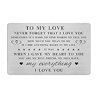 I Love You Gifts for Her Women, to My Love Wallet Card, Romantic Anniversary Card for Wife Girlfriend, Mini I Love You Notes, Christmas Valentines Day Birthday for Woman, Soulmate Gift