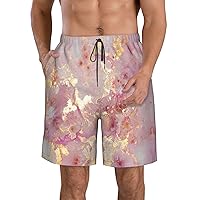 Red Marble Texture Print Men's Beach Shorts Hawaiian Summer Holiday Casual Lightweight Quick-Dry Shorts