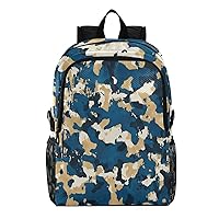 ALAZA Blue Yellow Camouflage Hiking Backpack Packable Lightweight Waterproof Dayback Foldable Shoulder Bag for Men Women Travel Camping Sports Outdoor