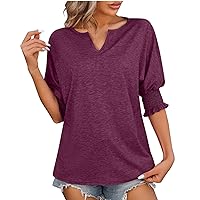 Womens Casual V Neck Tops Summer Ruffle Half Sleeve T-Shirts 2024 Fashion Loose Fit Solid Tee Blouses for Going Out