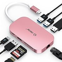 USB C Hub, 9-in-1 Type C Hub with Ethernet Port, 4K USB C to HDMI, 2 USB 3.0 Ports,1 USB 2.0 Port, SD/TF Card Reader, USB-C Power Delivery, Portable for Mac Pro and Other Type C laptops (Pink)
