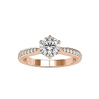 Certified Solitaire Engagement Ring Studded with 0.14 Ct IJ-SI Side Natural & 1.14 Ct G-VS2 Center Round Moissanite Diamond in 18k White/Yellow/Rose Gold for Women on Her Engagement Ceremony