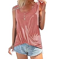 Tshirts Shirts for Women Funny Women's Kink T Shirt Solid Color Button Crewneck Sleeveless Vest top T Shirt Ba