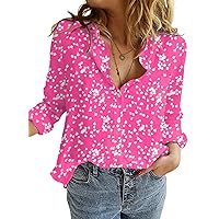 Dokotoo Women's Casual V Neck Alicia Floral Print Roll Up Long Sleeve Chiffon Button Down Blouses Bohemian Top Shirts