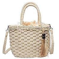 Woven Beach Bag Straw Bag Beach Tote Handmade Weaving Shoulder Bag Tassel Bag Handbag Crossbody Bag